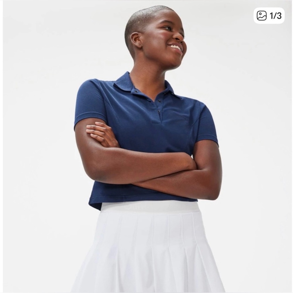 NWT Outdoor Voices Lantana cropped Sport Polo Navy golf tennis sz small s